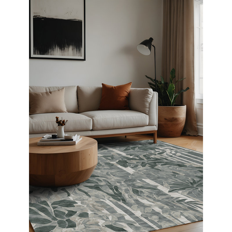 Machine Washable Gray Area Rug, Square 3'