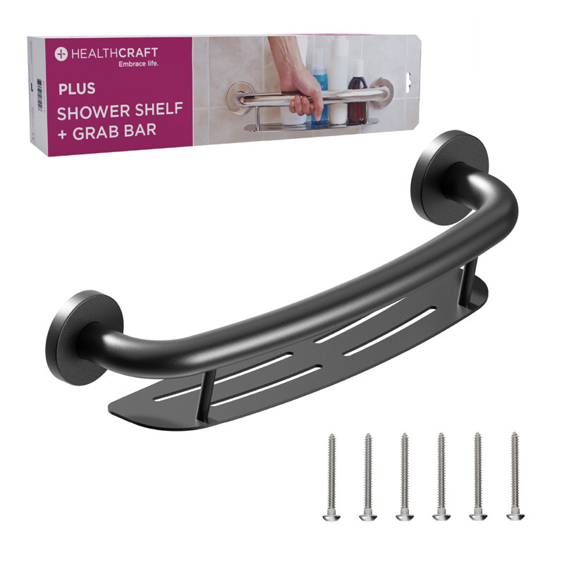 Tablette décorative PLUS 16 po en noir mat avec barre d'appui (capacité de 500 lb), Matte Black