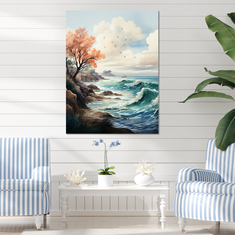 Paysage marin capturant l'esprit côtier I - plage, art mural, Toile tendue, H 32 po x l 24 po x P 1 po