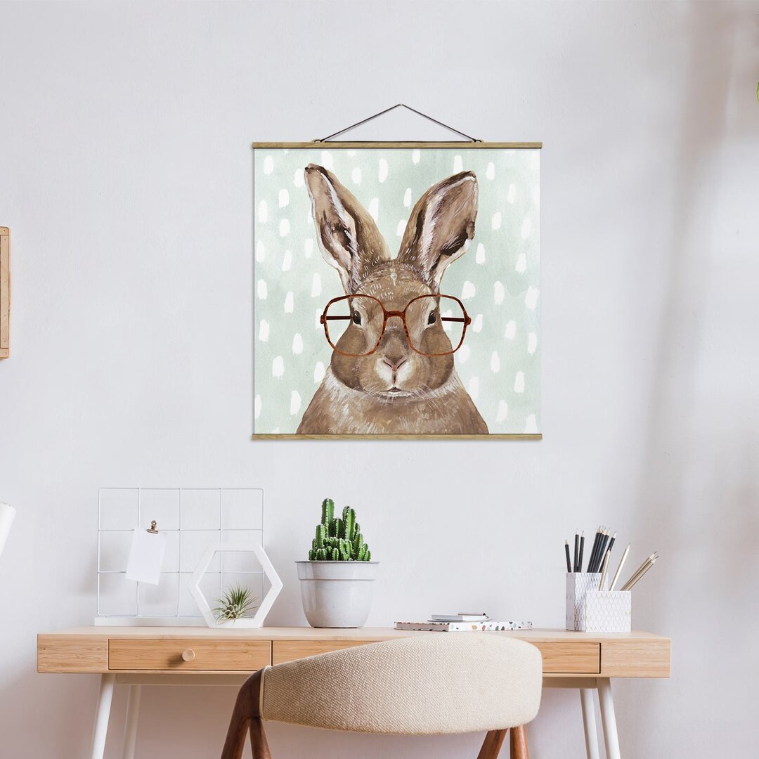 Stoffbild Mit Posterleisten - Bebrillte Tiere - Hase - Quadrat 1:1