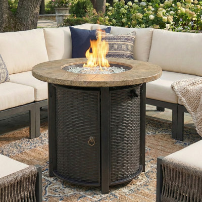 Foyer de table rond au propane 30 pouces avec plateau en faux grain de bois 50 000 BTU