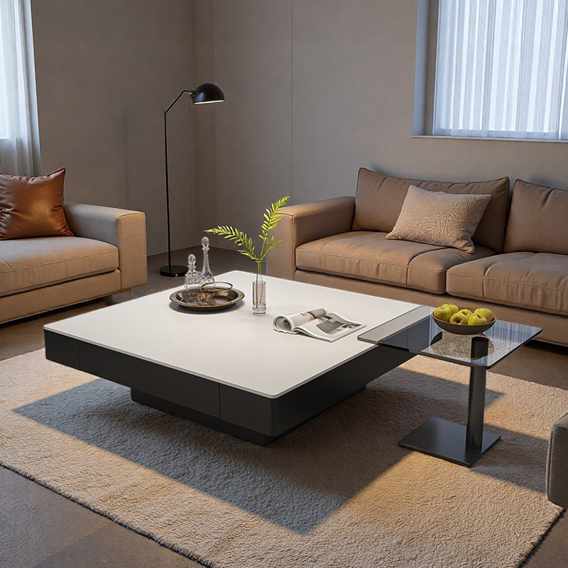 Table basse moderne minimaliste carrée en granit, H 13,8 po x L 27,6 po x l 27,6 po