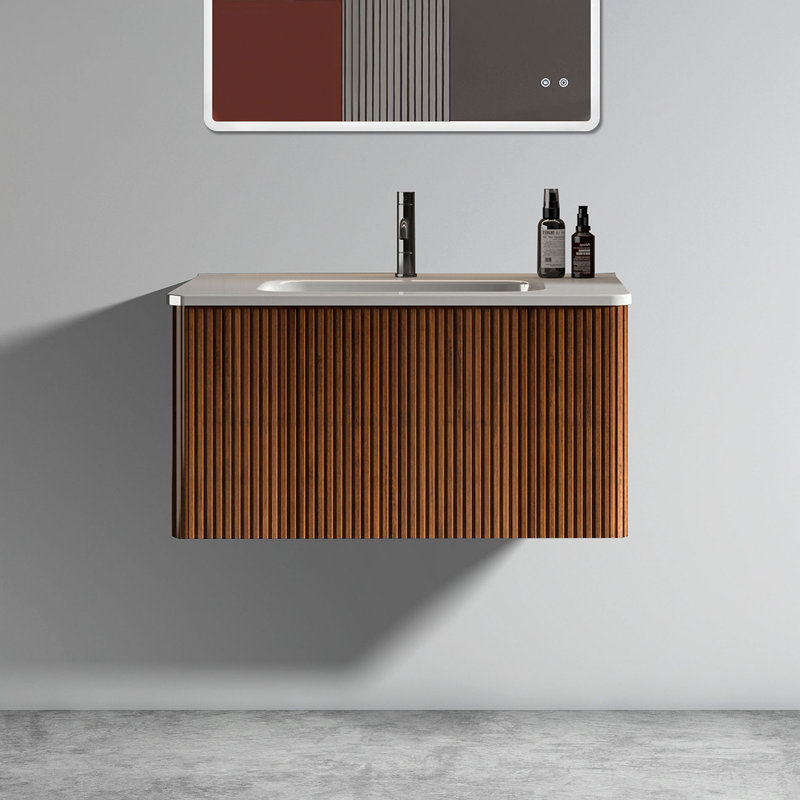 Meuble-lavabo rayé en noyer rayé de 30 po avec lavabo en céramique blanche Etna pour salle de bain moderne, KD