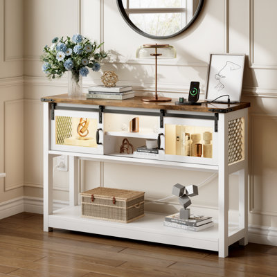 Anoek 45.2'' Console Table Farmhouse Entryway Table Industrial w/Outlets for Living Room,Foyer