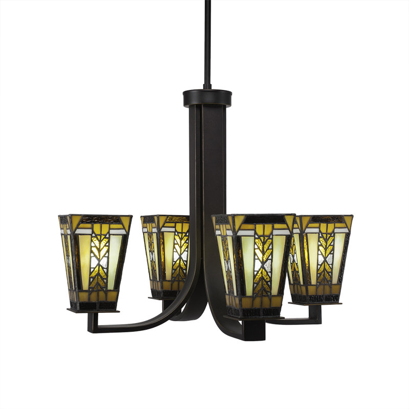 Apollo 4 Light Uplight Chandelier Shown In Dark Granite Finish With 5" Square Santa Cruz Art Glass
