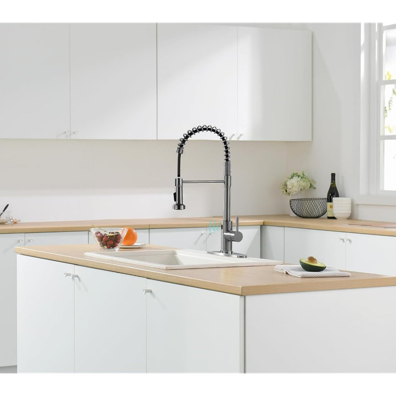 Touchless Kitchen Faucet with AC Adapter, Smart Motion Sensor Hands Free Single Handle Kitchen Sink Faucet with Pull Down Sprayer