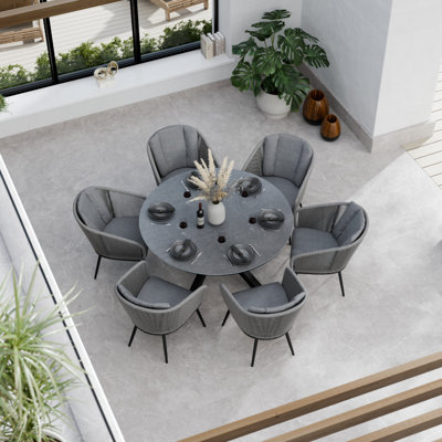 Aspen 6 seater 150cm round dining set with rope chairs 