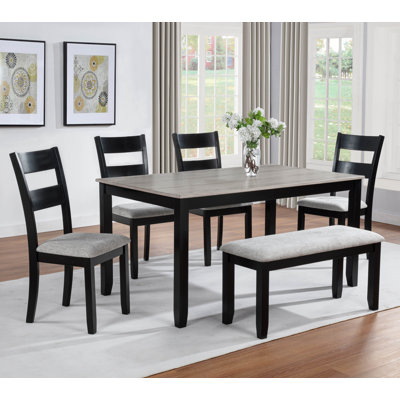 6-piece Dining Set, Rectangular Table with Upholstered Chair and Bench