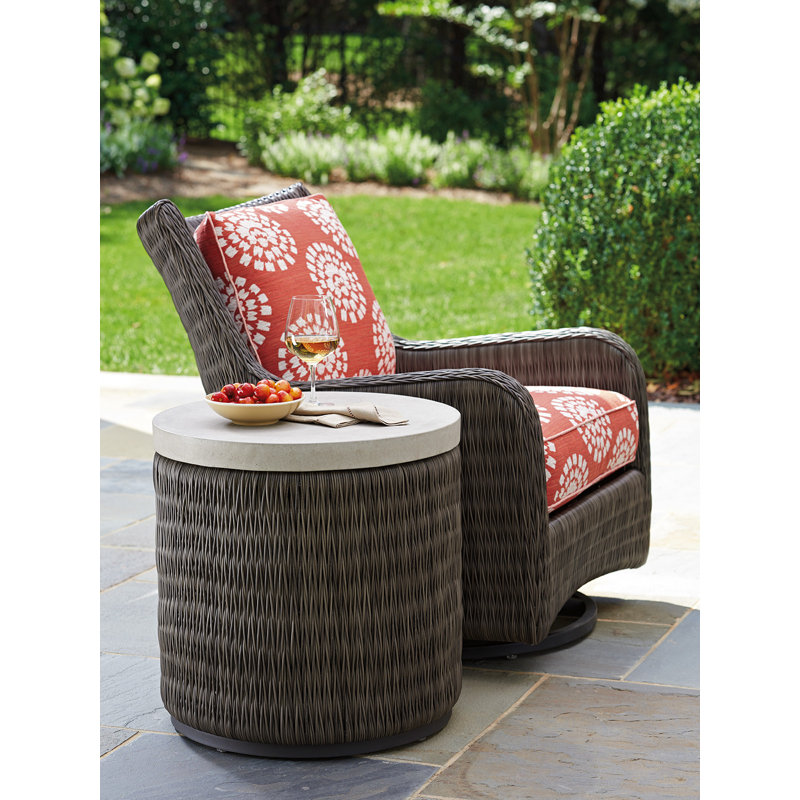 Gray and Cream Round Woven Wicker End Table
