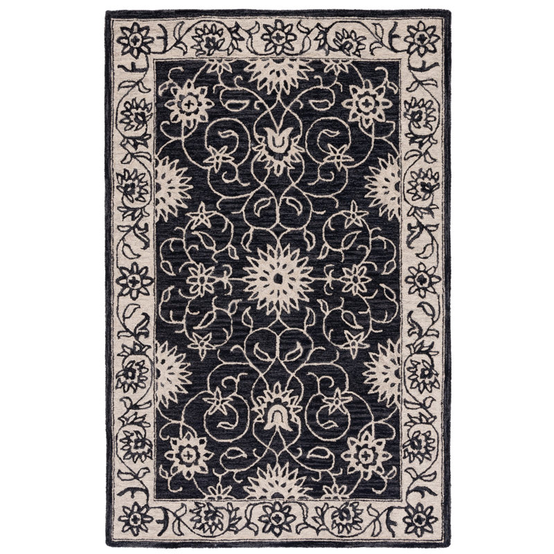 Tapis floral en laine touffeté à la main Abrakata, Rectangle de 5 pi x 8 pi