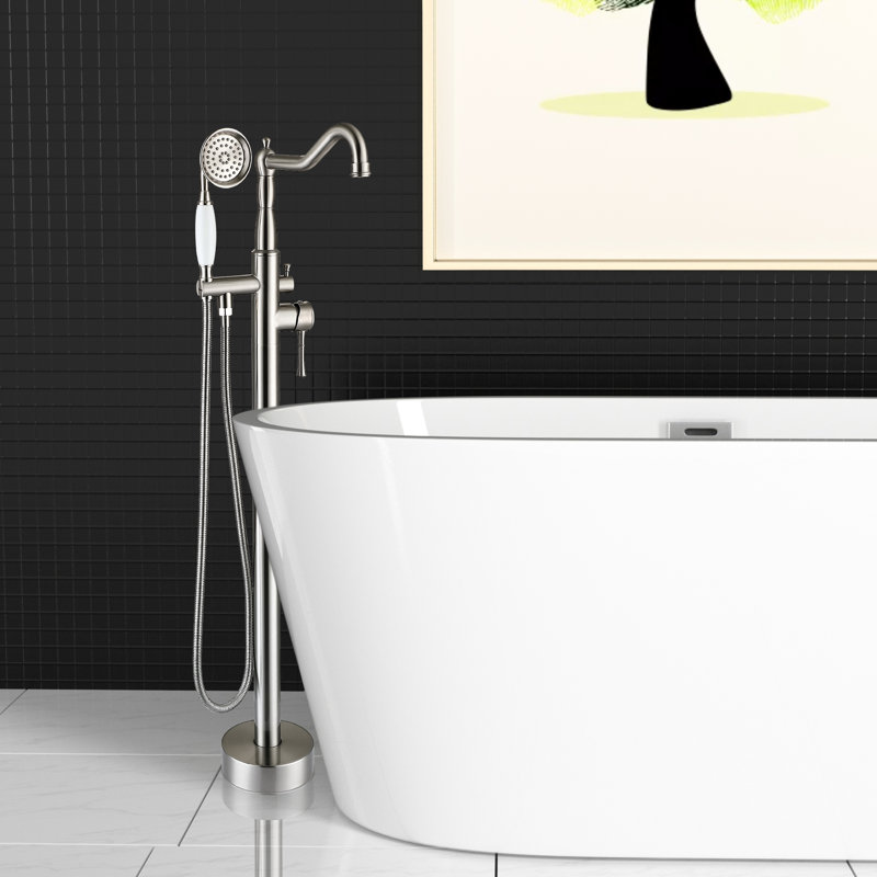 Tub Faucet With Hand Shower - Solid Metal, 13.21 Lb Full Body Spray For Bathroom Freestanding Bathtub Brushed Nickel, 43.24 In. Width