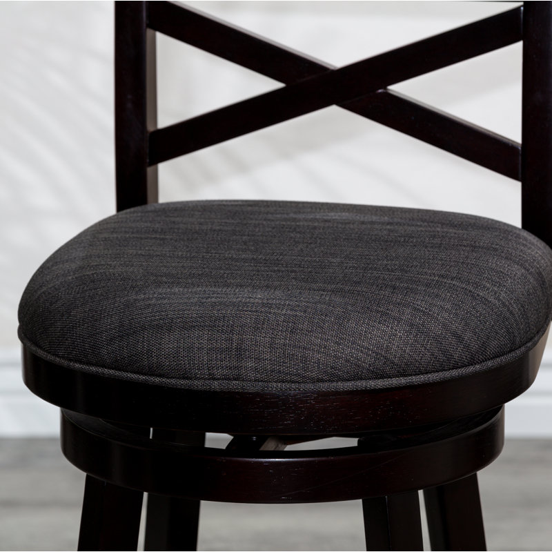 24" Counter Height X-Back Swivel Stool, Espresso Finishfabric Seat, Tan, Espresso Wood