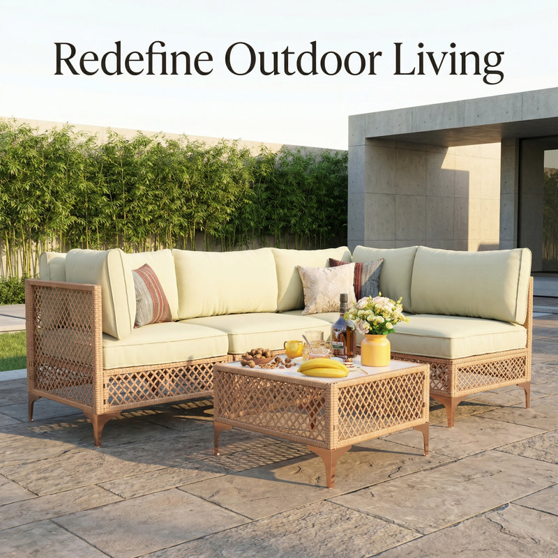 4 - Person Premium Patio Wicker Sectional Seating Group With Cushions