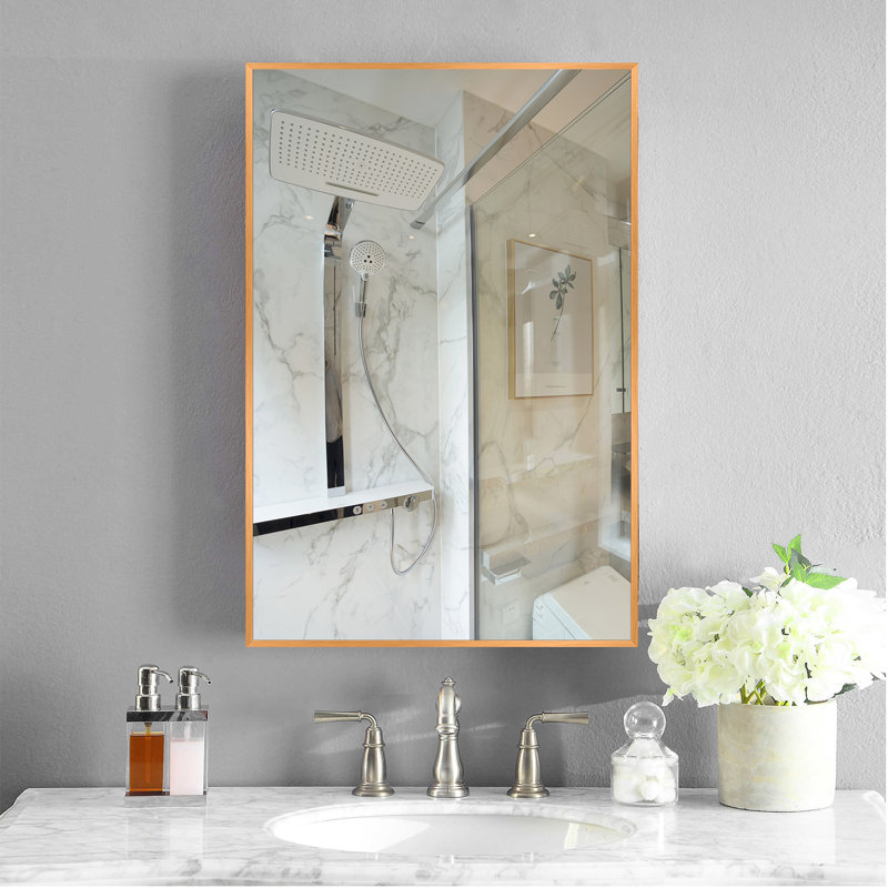 Metal Flat Wall Mirror, Gold
