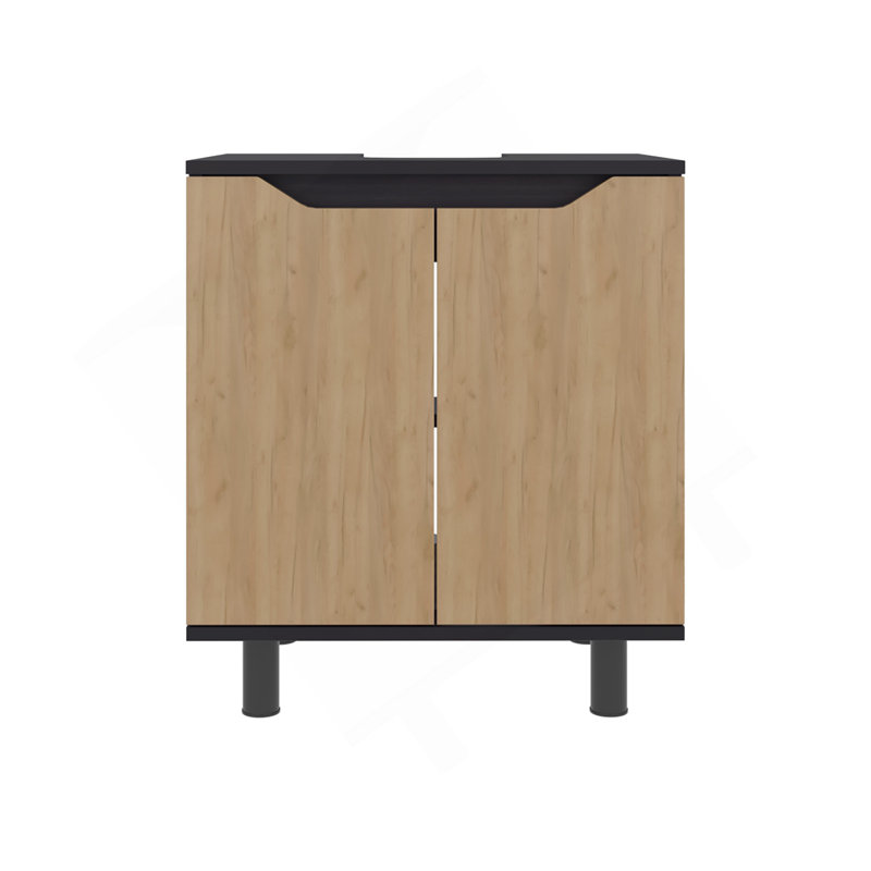 Under Sink Storage 24.8" H, 2 Doors, 2 Shelves, 4 Legs, Natural Oak / Black Wengue - Bathroom, Natural/Black
