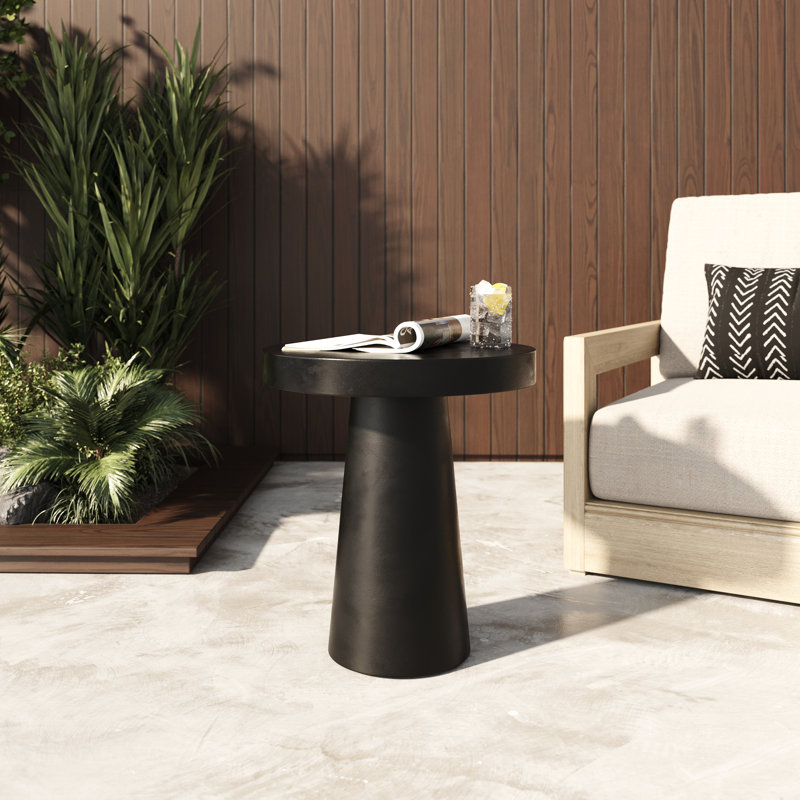 Prevelly 18" Concrete Round Patio Table, Black