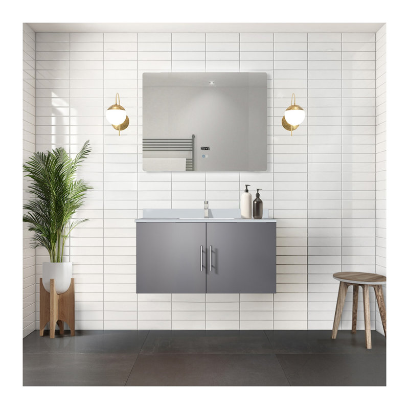 Ensemble de meuble-lavabo bleu marine l 36 po x P 22 po, comptoir en quartz blanc et robinet, Blue, 44" W