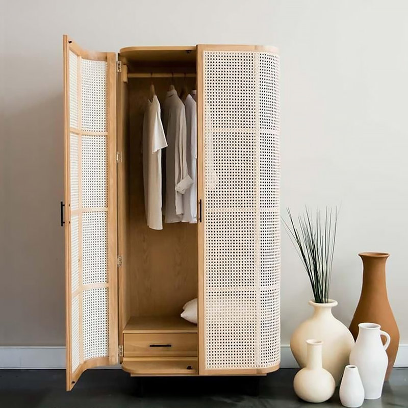 Nordic Solid Wood Rattan Woven Wardrobe