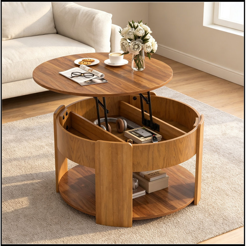 Plateau rond rond avec rangement caché, Brown