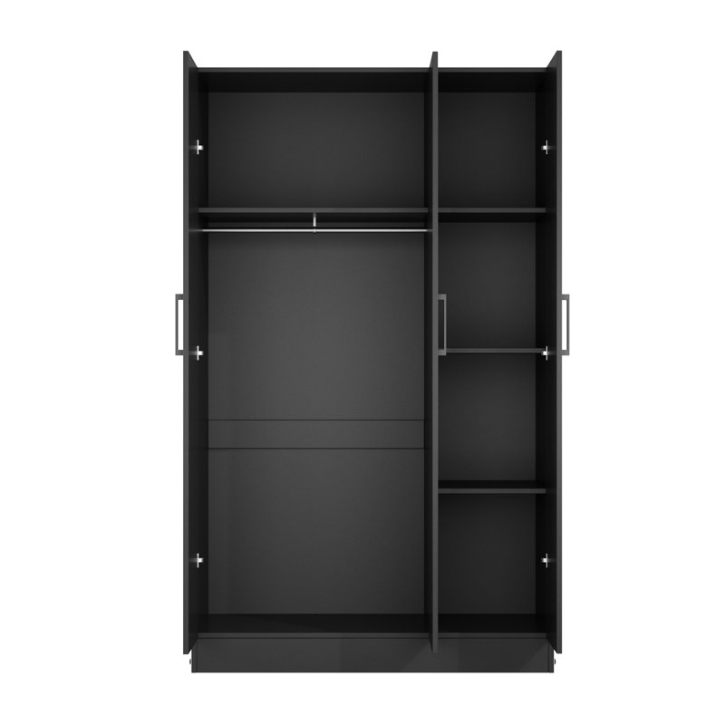 Armoire avec 3 portes et 1 porte miroir, Noir