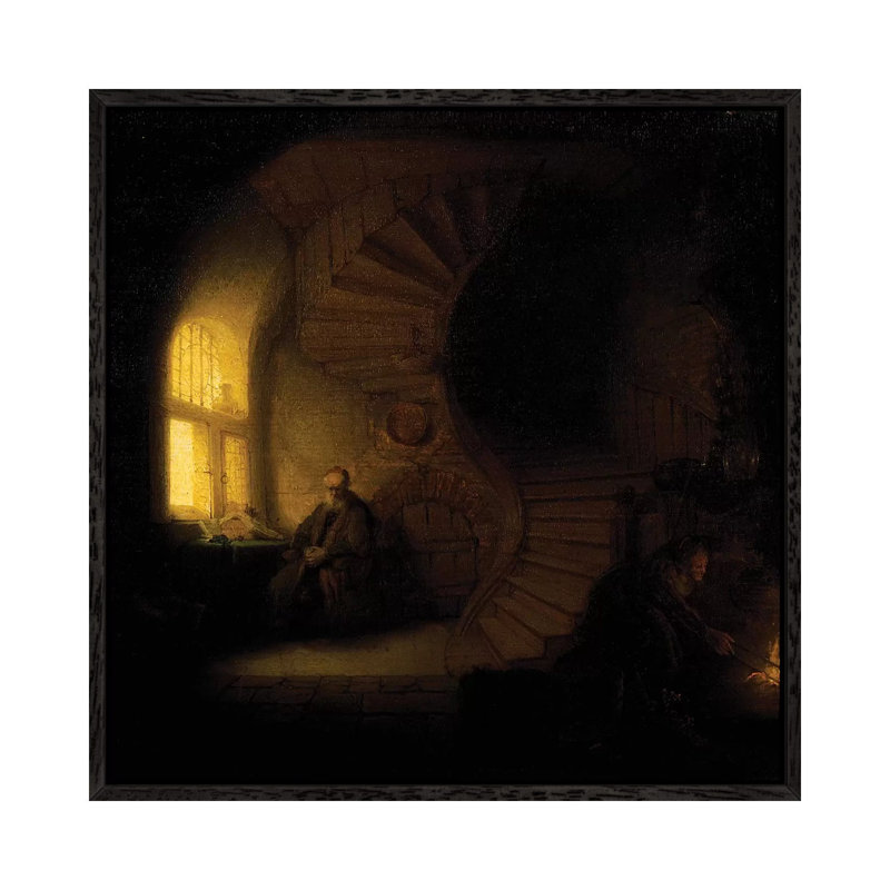 A Philosopher In Meditation by Rembrandt Van Rijn - Painting on Canvas, Black Framed, 45.72cm H x 45.72cm W x 3.81cm D
