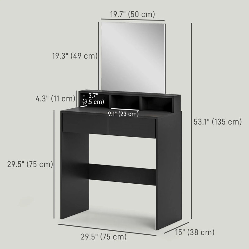 Meuble-lavabo moderne avec grand miroir sans cuivre, 2 tiroirs et 3 compartiments, conception anti-basculement et élégante pour la chambre à coucher