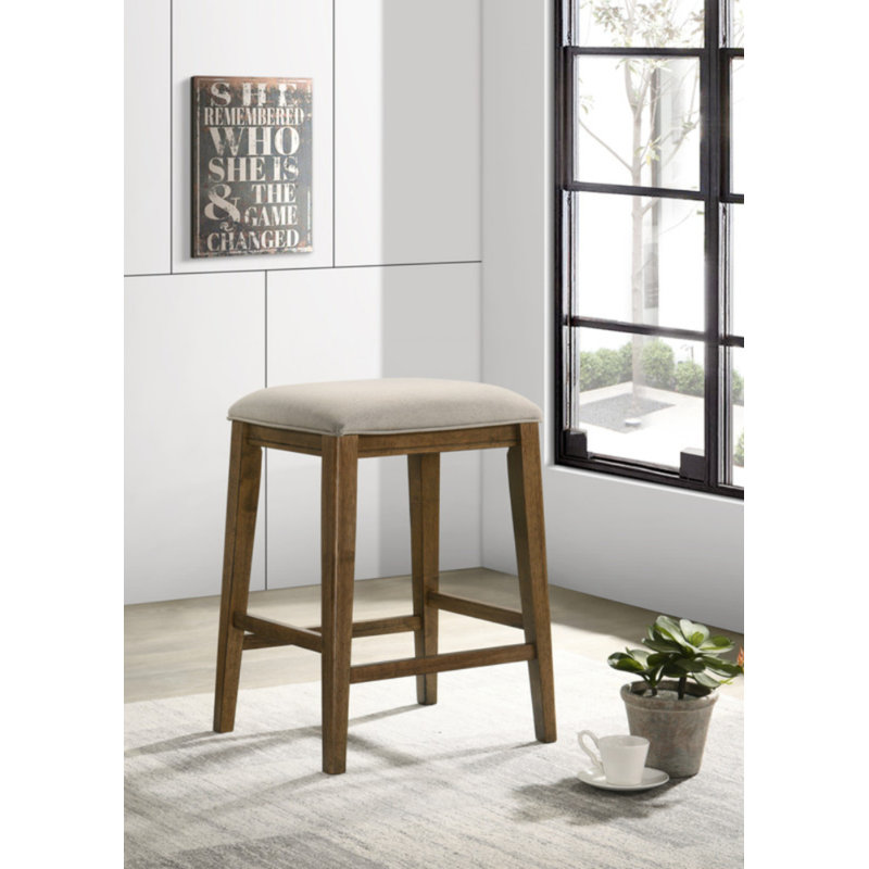 Sasha 17"W Walnut Counter Height Stool With Upholstered Seat, Brown