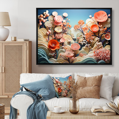 " Coral Vibrant Reef Geometric " Mixed Media Print