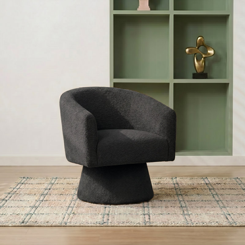 Caleigha Upholstered Swivel Barrel Chair, Black Polyester