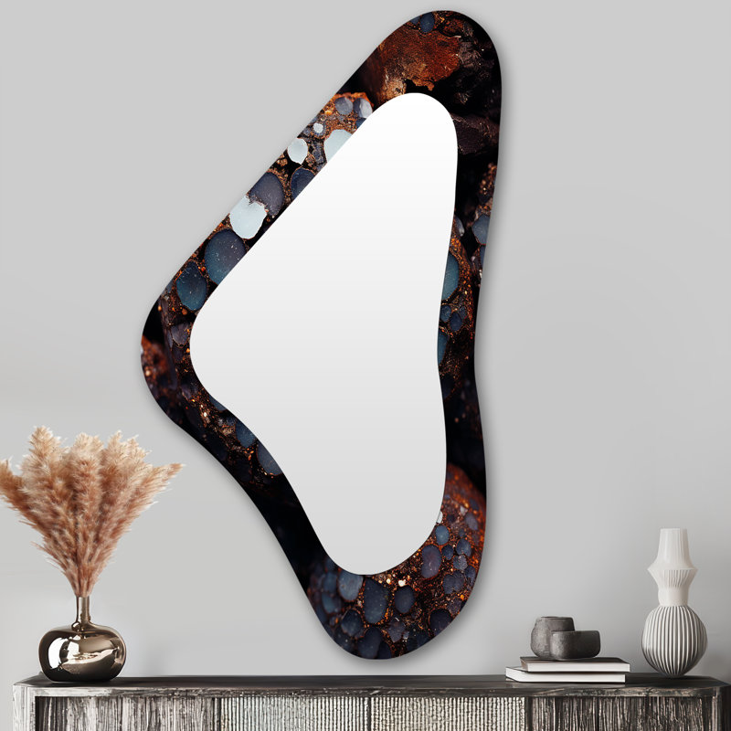 Grand miroir mural noir et orange en forme de géode 3D