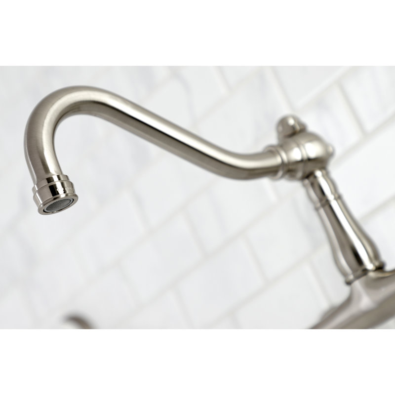 Kingston Brass Vintage Two-Handle 2-Hole Wall Mount Bathroom Faucet, Lever Handle, Brushed Nickel