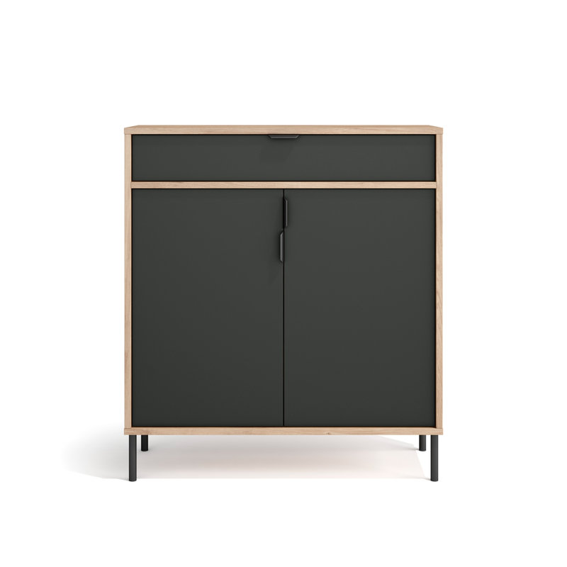 16 Pair Shoe Storage Cabinet, Oak/Black