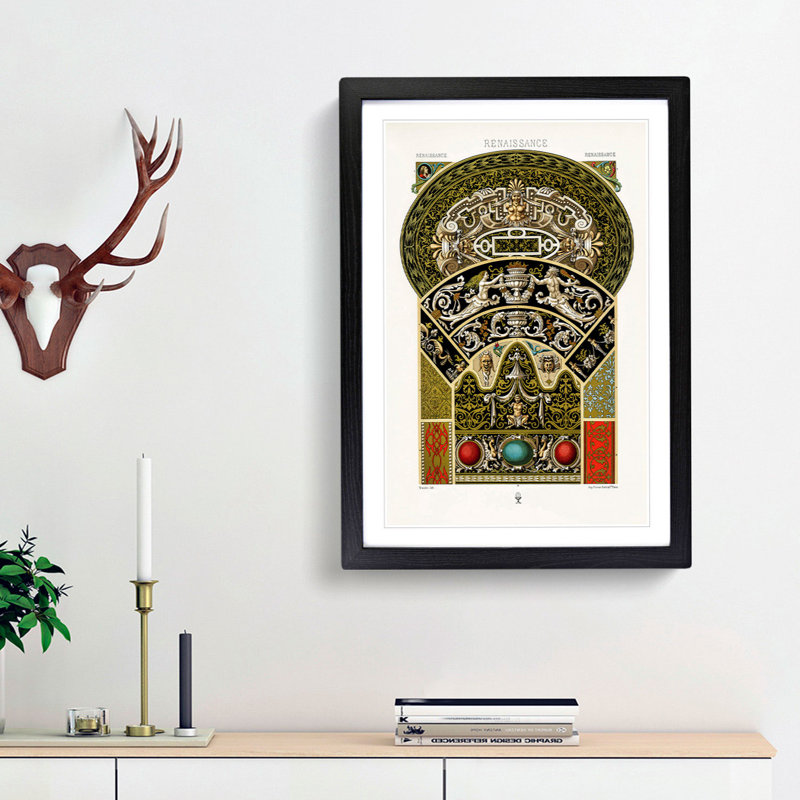 A Striking Renaissance Pattern by Albert Racinet - Picture Frame Painting Print, Black Framed, 48cm H x 36cm W x 2cm D