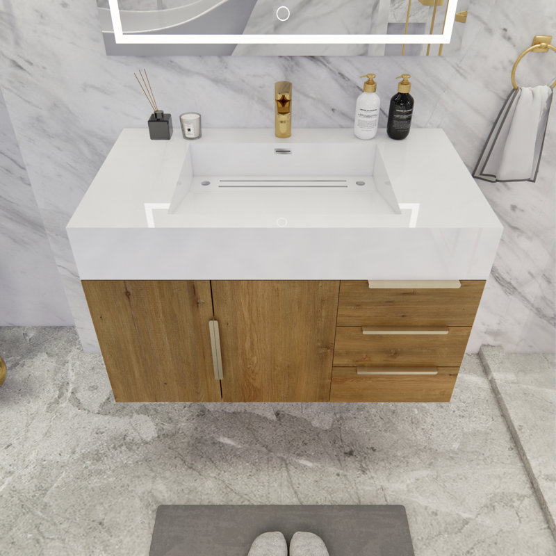 Glasgow 35.5'' Single Bathroom Vanity with Acrylic Top, Oak