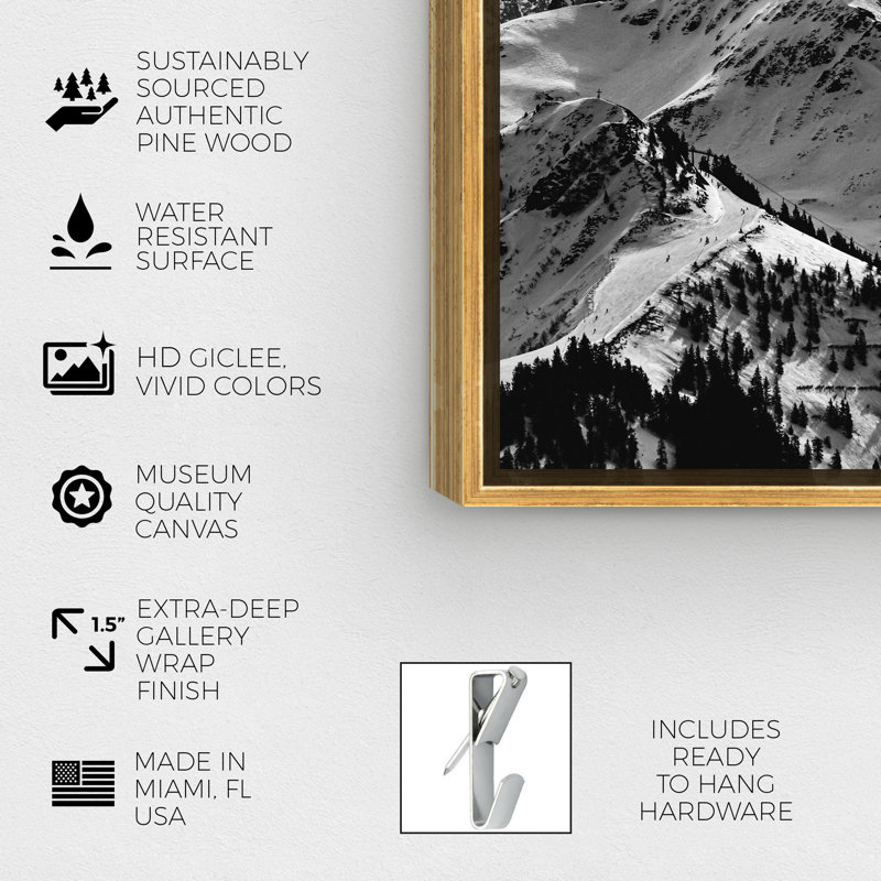 " Up The Mountain Snowy Mountains ", 15" H x 10" W, Gold Framed