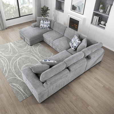 Odesser 4-Piece Chenille Sectional Sofa Sleeper with Chaise