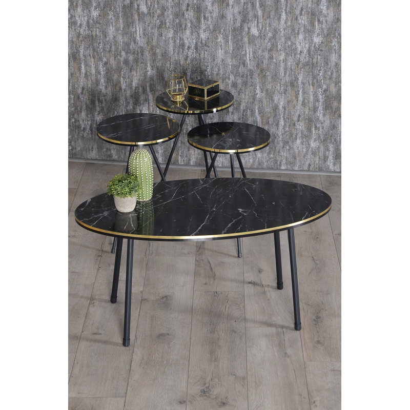 Mordecai Living Room Table Set, Black Marble