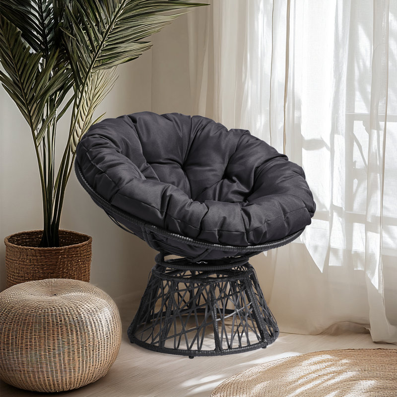 Chaise d'appoint pivotante en osier avec coussin, Gris