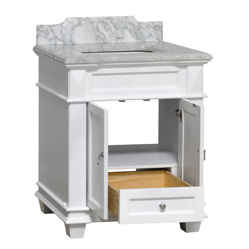 Aoibhin 30'' Single Bathroom Vanity with Top, White, Carrara Marble