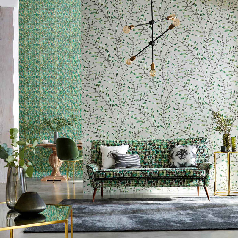 Chaconia 10.05m x 68.6cm Wallpaper Roll, Graphite/Mustard
