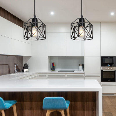 2 Pack Vintage Hanging Light Pendant Light Fixture Farmhouse Basket Cage Hanging Ceiling Light with Metal Caged for Kitchen Island Dining Restaurant Room Hallway Hotel Bar