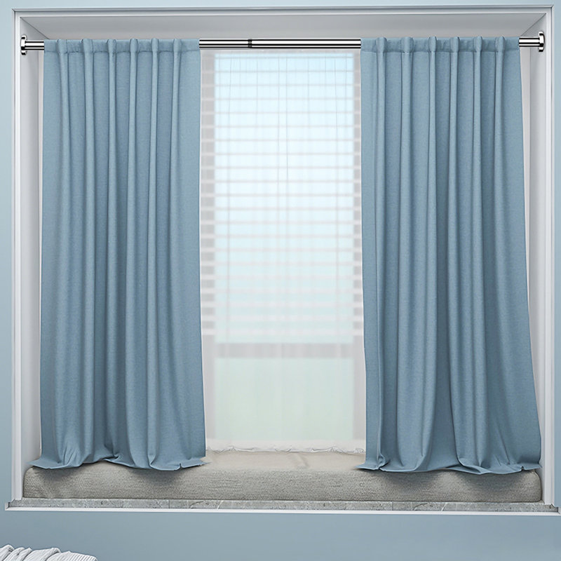 Natural Stainless Steel Adjustable 45cm to Bay Window Single Curtain Rod, 12cm H x 250cm W x 12cm D, Stainless Steel