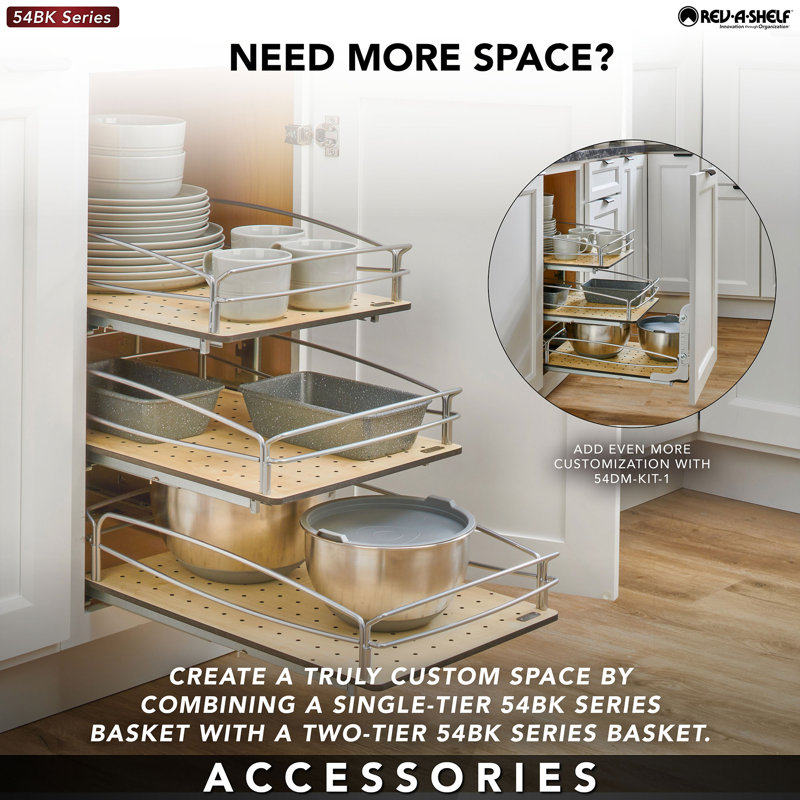 Rev-A-Shelf Two-Tier Solid Bottom Pullout Base Cabinet Organizer, 20.61" W