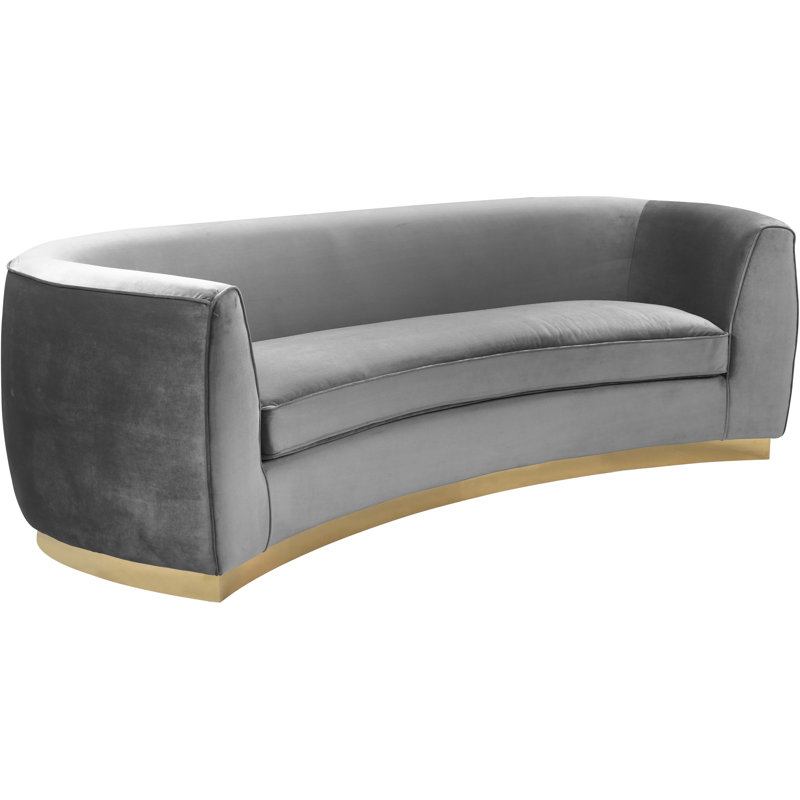 Canapé en velours à accoudoirs arrondis de 91,5 po Breccan, Velours gris, Doré