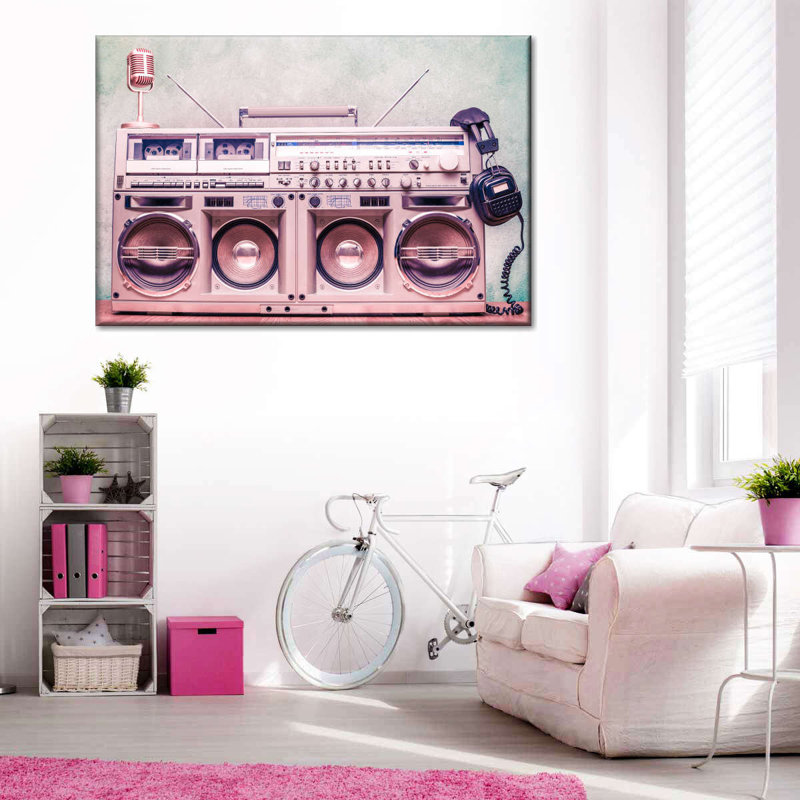 Boombox rétro sur toile, H 32 po x l 48 po x P 1,25 po