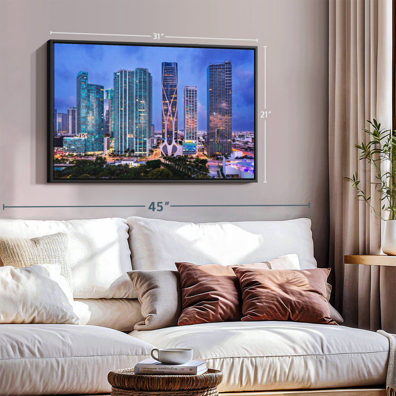 «Miami Downtown Skyline Aérien, art mural», H 21 po x l 31 po