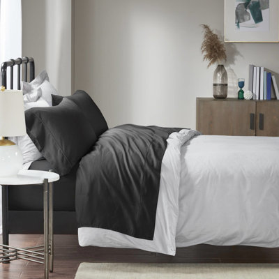 Ensemble de draps 4 pièces pour très grand lit - mélange de coton froissé, 18 po