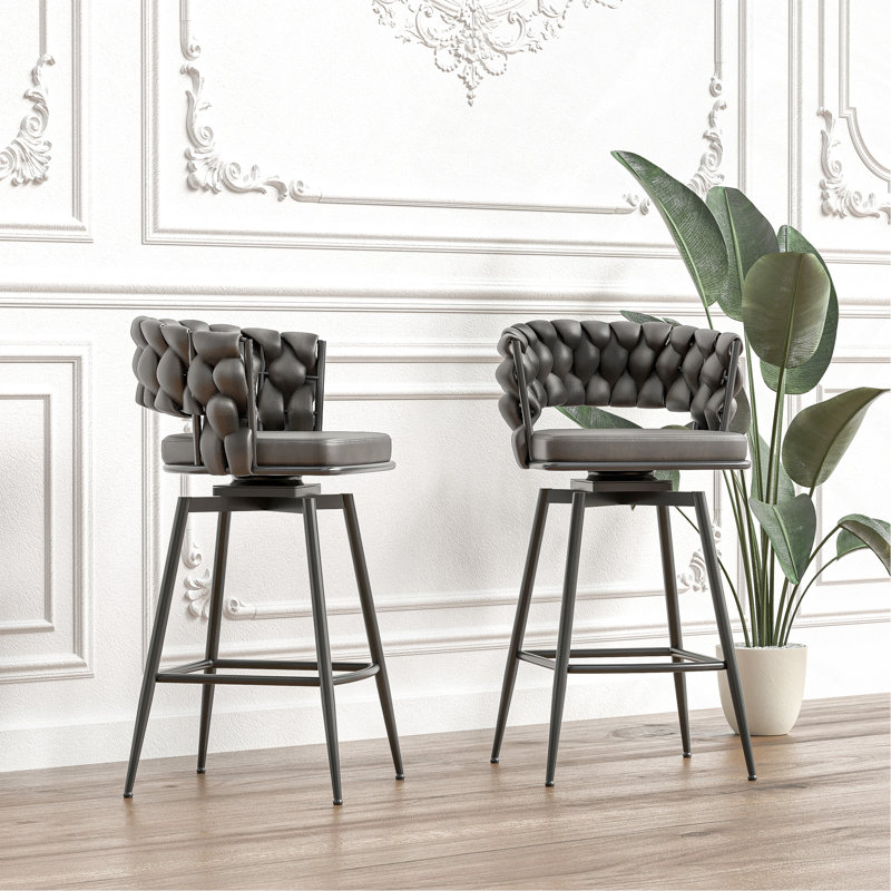 Ensemble de 2 tabourets de bar 28 "en cuir technique, Tanné