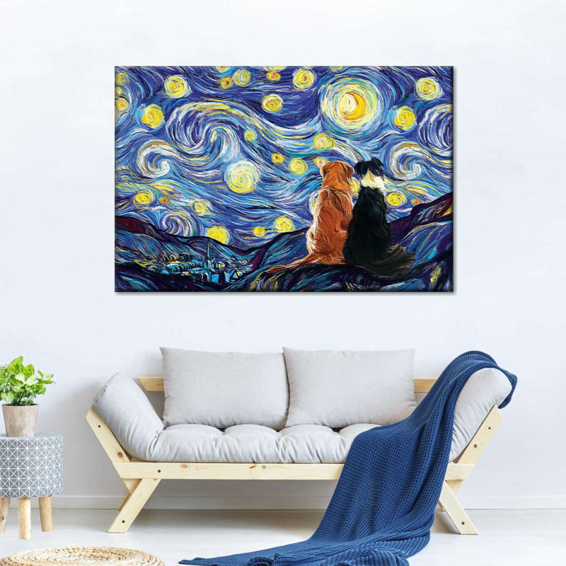 Dogs Journey Starry Night Canvas Print, 34" H x 51" W x 1.25" D