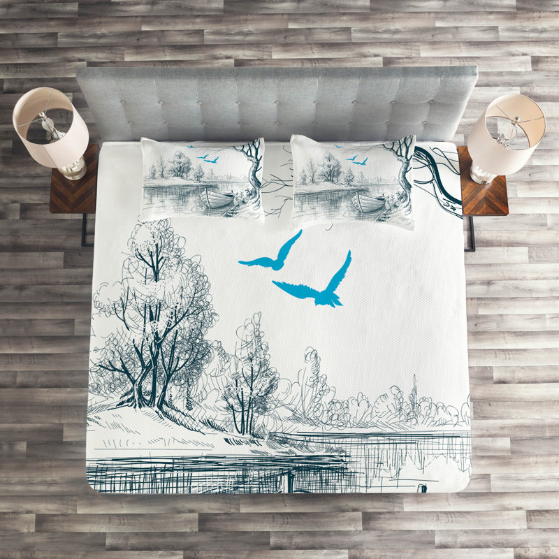 Landscape Rustic Polyester Coverlet, King Bedspread + 2 Shams